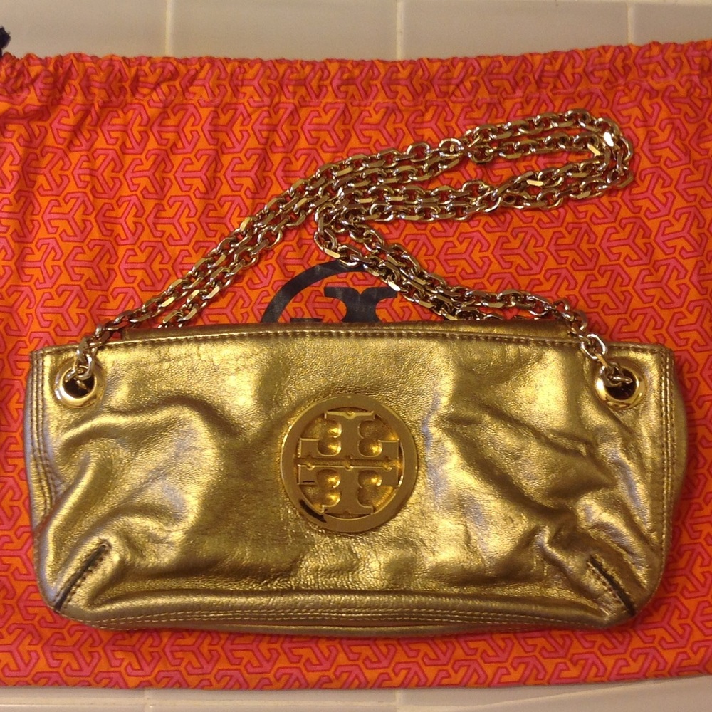 EUC Tory Burch Gold Shoulder Clutch Bag